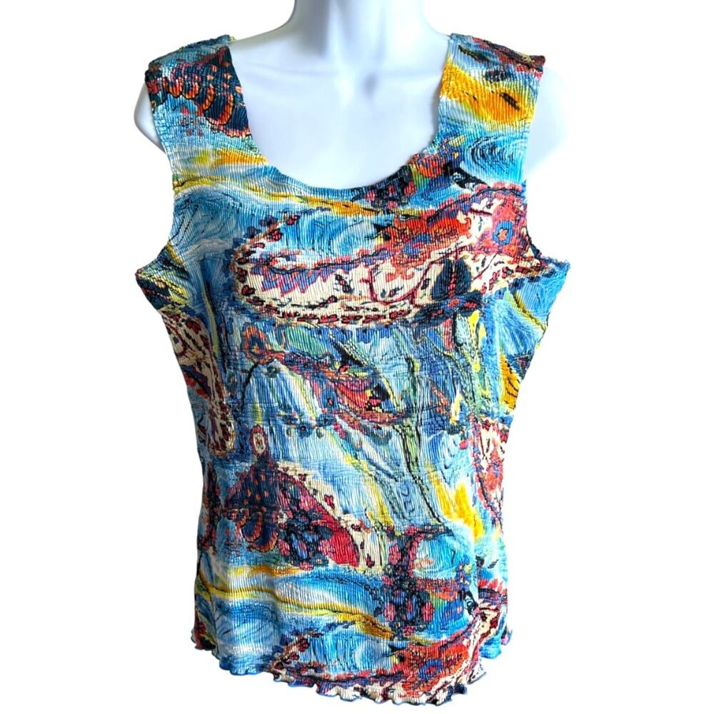 Pleats Collection‎ Womens Colorful Abstract Paisley Tank Top Size Medium Artsy